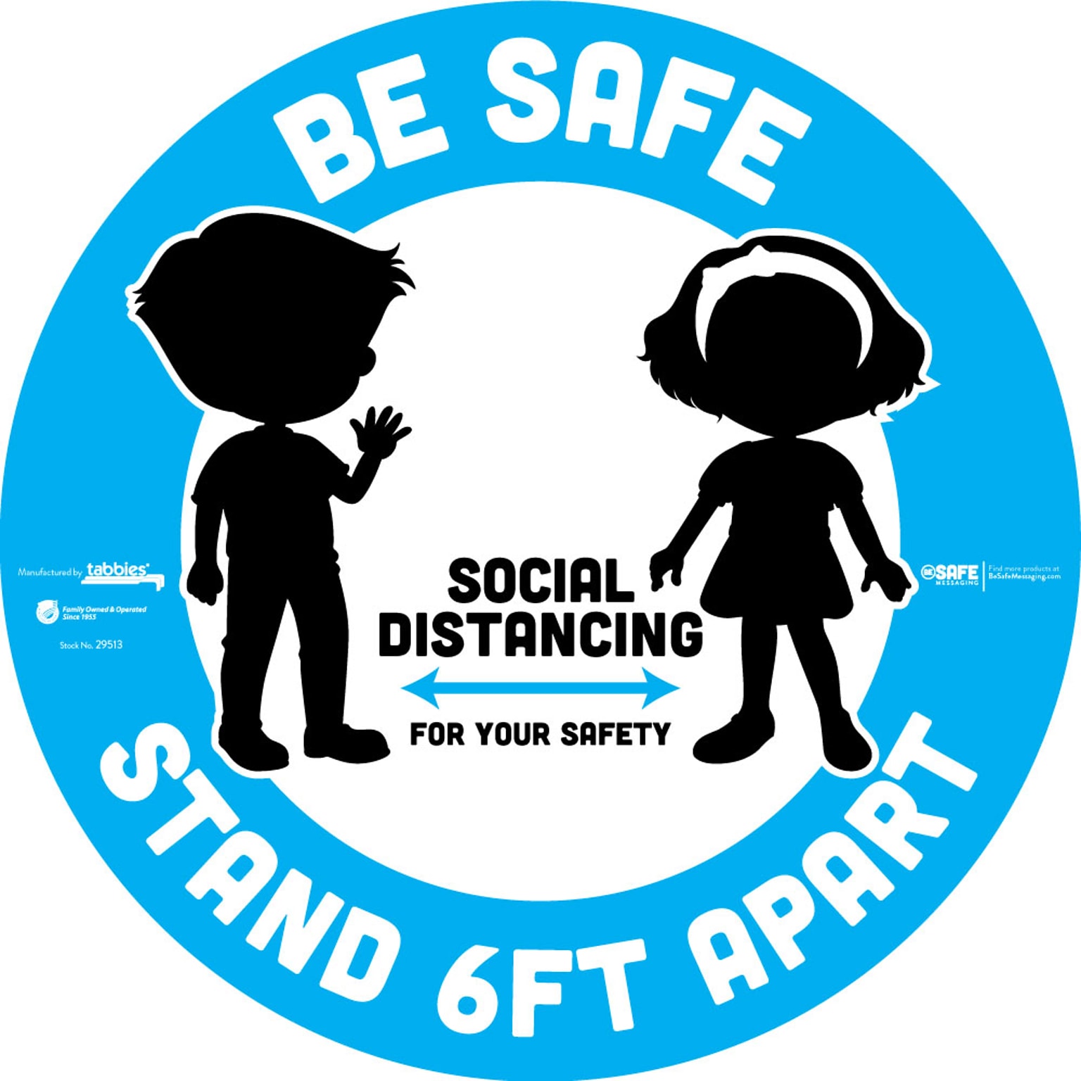 BeSafe Messaging Social Distancing Floor Decal 12x12 Kid Silhoutte, Be Safe, Stand 6FT Apart 6/Pack (2951)