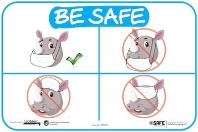 BeSafe Messaging Social Distancing Repositionable Wall Decal 9x6 How to Wear a Mask Rhino 3/Pack (29509)
