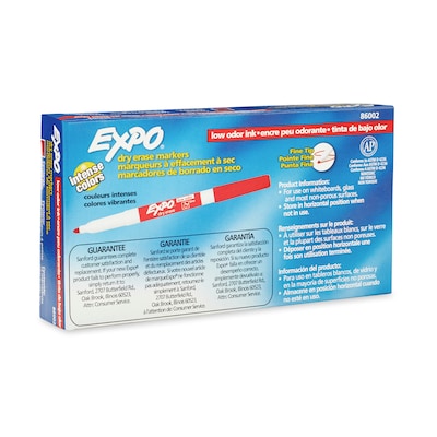 Expo Dry Erase Markers, Fine Tip, Red, 12/Pack (86002)