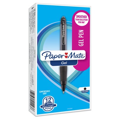 Paper Mate Retractable Gel Pens, Bold Point, Black Ink, Dozen (1753365)