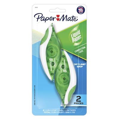 Paper Mate Liquid Paper DryLine Grip Correction Tape, White, 2/Pack (662415)