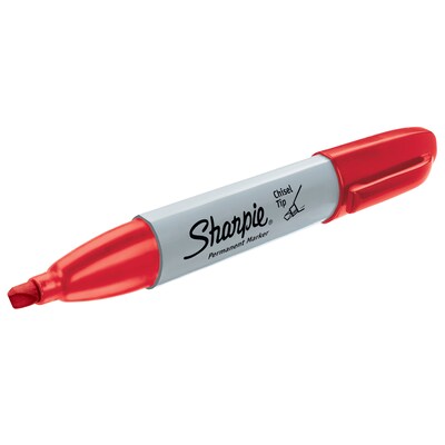 Sharpie Permanent Markers, Chisel Tip, Red, 12/Pack (38202)