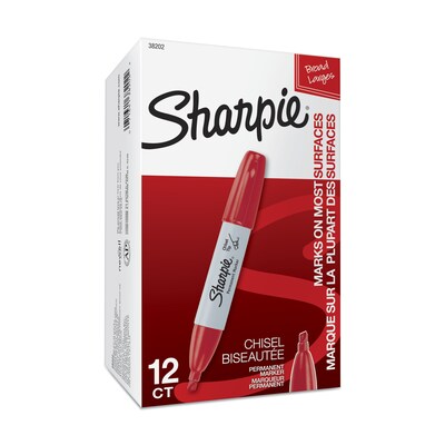 Sharpie Permanent Markers, Chisel Tip, Red, 12/Pack (38202)