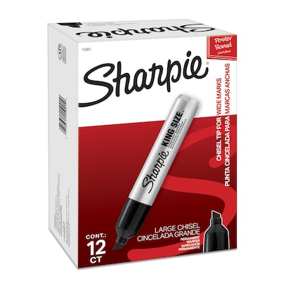 Sharpie King Size Tank Permanent Marker, Chisel Tip, Black, 12/Pack (15001A)