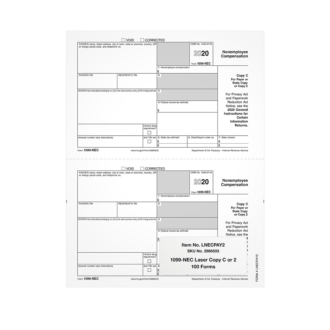 Tops 1099 Nec Copy C Or 2 Laser Inkjet Tax Forms 100 Pack Lnecpay2 Quill Com