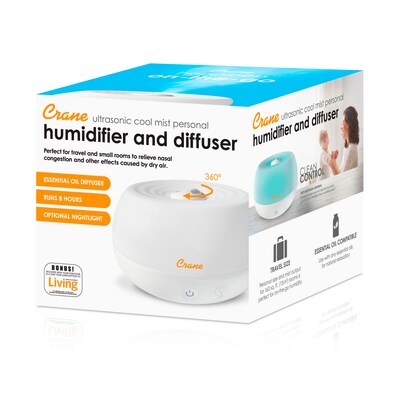 Crane Personal Ultrasonic Cool Mist Tabletop Humidifier, 0.2-Gallon, For Rooms 160 sq. ft., White (EE-5951AD)