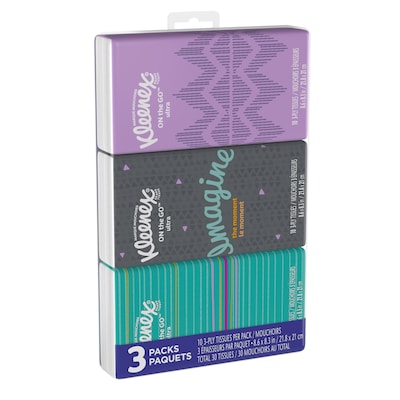 Kleenex Facial Tissue, 3-ply, 10 Tissues/Box, 3 Boxes/Pack (11976)