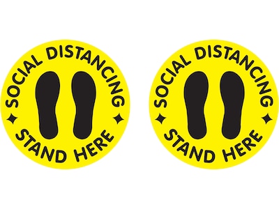 Cosco Floor Decal Social Distancing Stand Here, PVC, 12, Yellow/Black, 2/Pack (098492PK2)