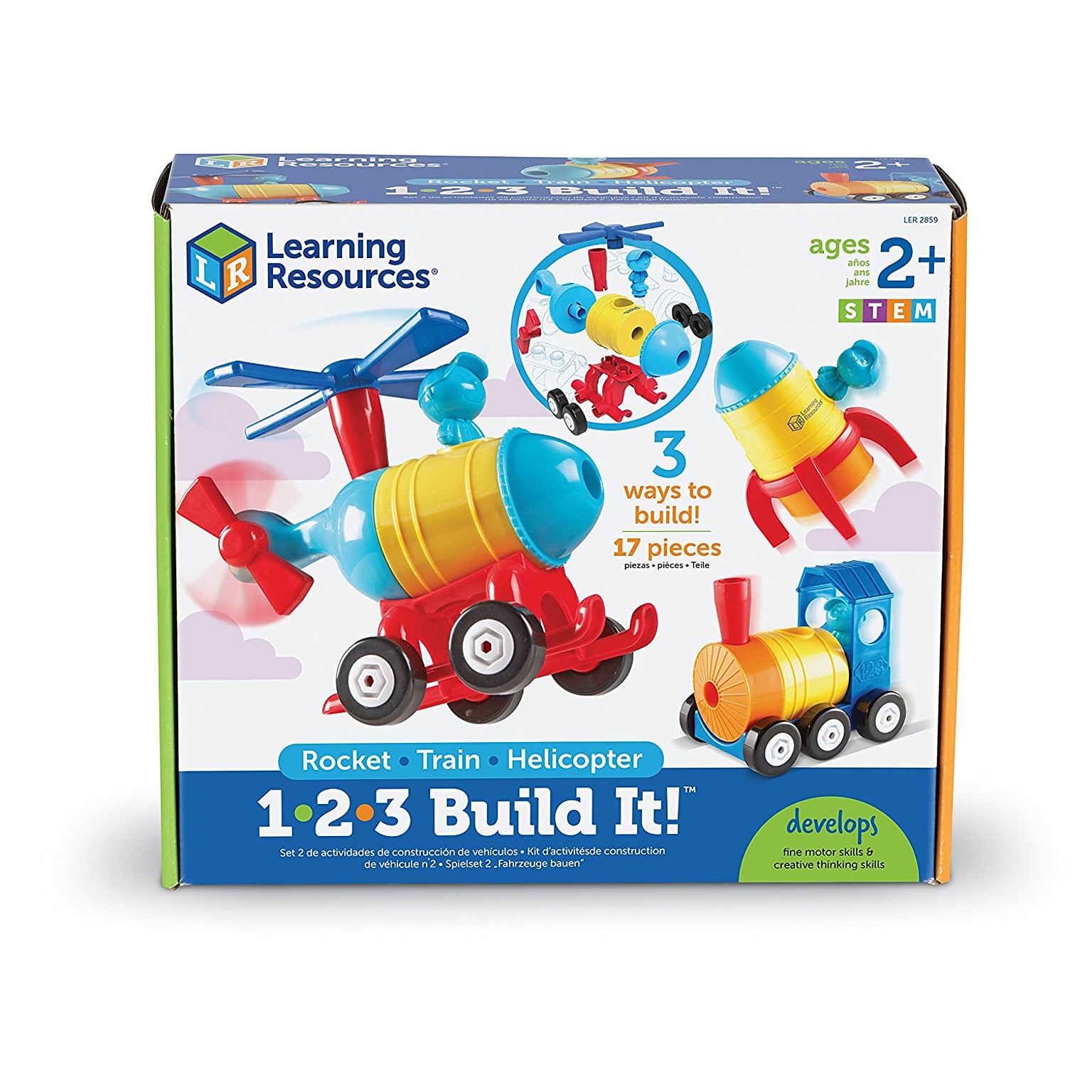 Learning Resources 1-2-3 Build It - Train/Rocket/Helicopter (LER2859)