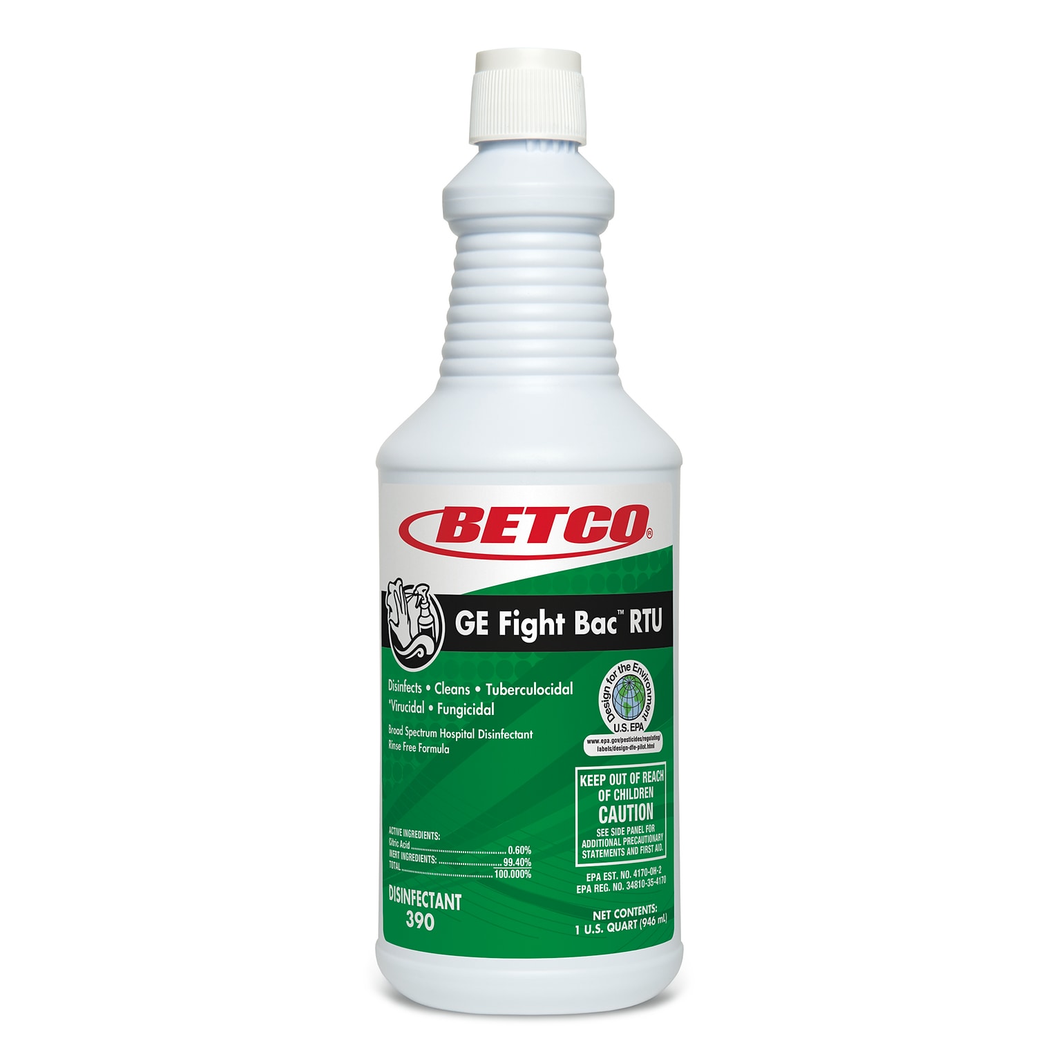 Betco GE Fight Bac RTU Broad Spectrum Hospital Disinfectant, Fresh, 32 oz., 12/Carton (3901200)