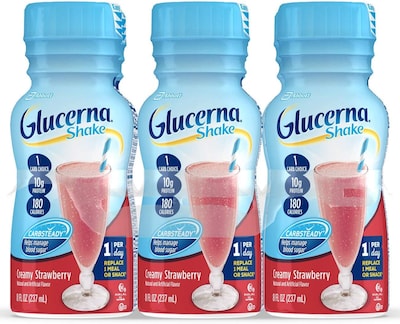 Ensure Glucerna Diabetes Nutritional Shake, Ready-To-Drink Bottles, Strawberries & Cream, 8 oz., 24/