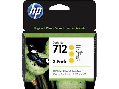 HP 712 Yellow Standard Yield Ink Cartridge, 3/Pack (3ED79A)