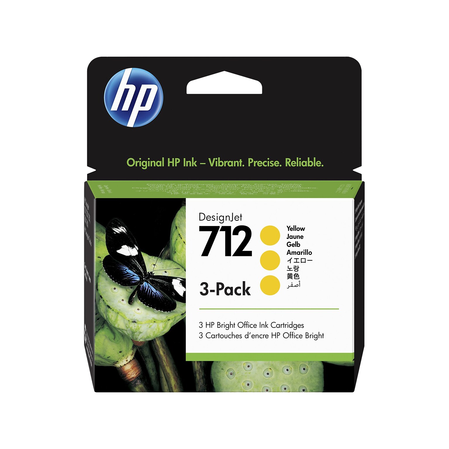 HP 712 Yellow Standard Yield Ink Cartridge, 3/Pack (3ED79A)