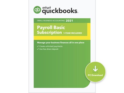 QuickBooks® Desktop Payroll Basic 2021 for 1 User, Windows, Download (0608427)