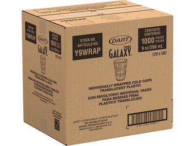 Dart Conex Galaxy Polystyrene Cold Cup, 9 Oz, Translucent, 1000/Carton (Y9WRAP) | Quill