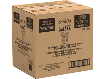 Dart Conex Galaxy Polystyrene Cold Cup, 9 Oz., Translucent, 1000/Carton (Y9WRAP)