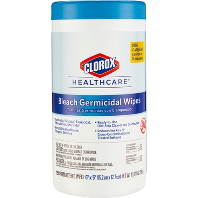 Clorox Healthcare Bleach Germicidal Wipes 150 Count Canister Quill Com