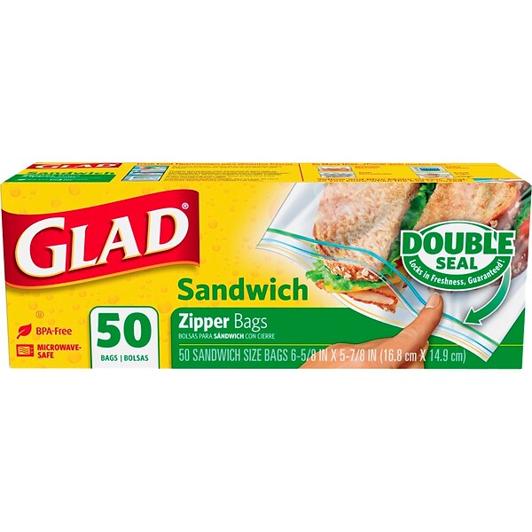Glad® Zipper Sandwich Bags, 50 Bags/Box (57263)