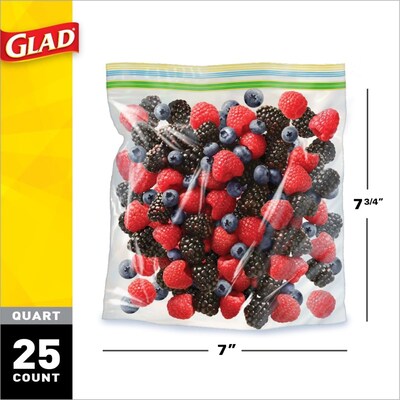 Glad® Zipper Storage Bags, Quart, 25/Box (55052)