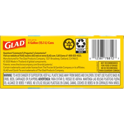 Glad OdorShield 4 Gallon White Trash Bag, Febreze Fresh Clean Scent, 26 Bags/Box (78812)