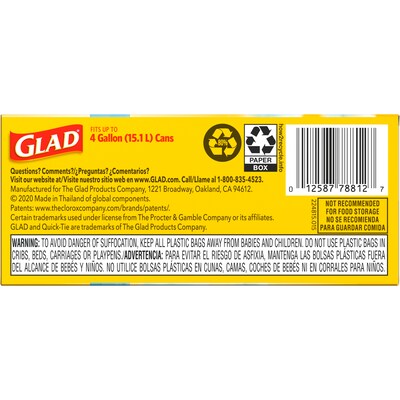 Glad Odorshield Quick-Tie Small Trash Bags, 4 Gal, 0.5 Mil, 8 X