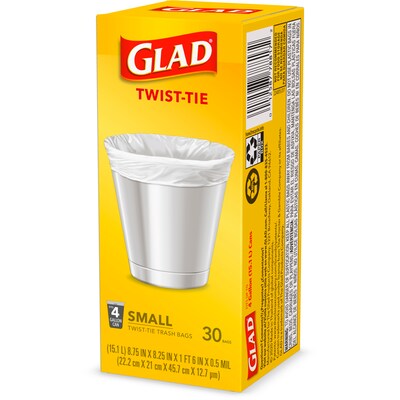 Glad Trash Bags, Twist-Tie, Small, 4 Gallon - 30 bags