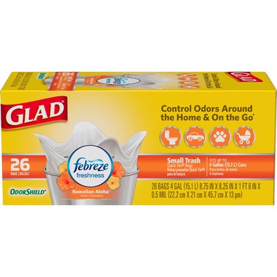 Glad® Small Trash Bags - OdorShield® 4 Gallon White Trash Bag, Febreze Hawaiian Aloha - 26 Count (78813)