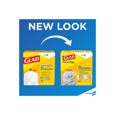 CloroxPro™ Glad ® ForceFlex Tall Kitchen Drawstring Trash Bags, 13 Gallon Grey Trash Bag, 100 Count (70427)