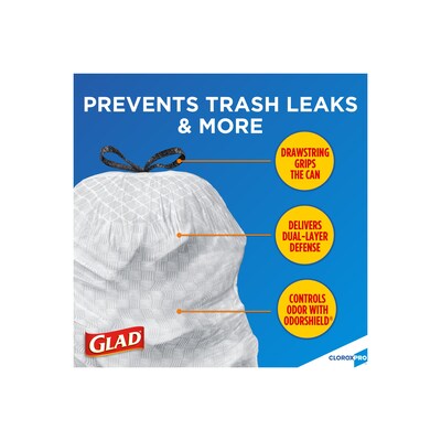 CloroxPro™ Glad ® ForceFlex Tall Kitchen Drawstring Trash Bags, 13 Gallon Grey Trash Bag, 100 Count (70427)