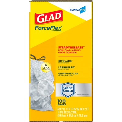 CloroxPro™ Glad ® ForceFlex Tall Kitchen Drawstring Trash Bags, 13 Gallon Grey Trash Bag, 100 Count (70427)