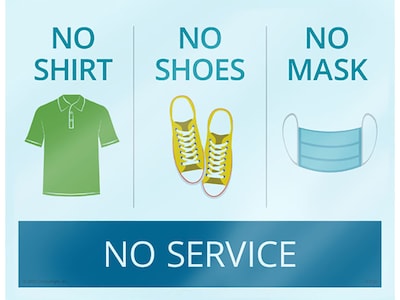 ComplyRight No Mask, No Service Personal Protection Hanging Cling, Blue (N3104)