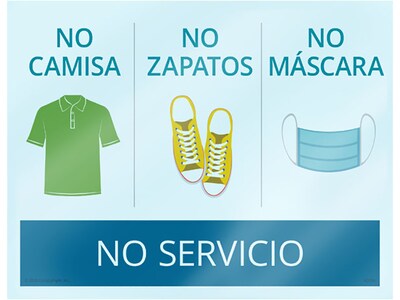 ComplyRight No Mask, No Service Personal Protection Hanging Cling, Spanish, Blue (N3104S)