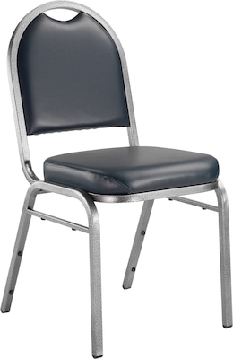 NPS #9204-SV Dome-Back Vinyl Padded Stack Chair, Midnight Blue/Silvervein