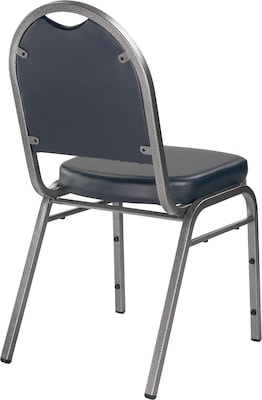 NPS #9204-SV Dome-Back Vinyl Padded Stack Chair, Midnight Blue/Silvervein