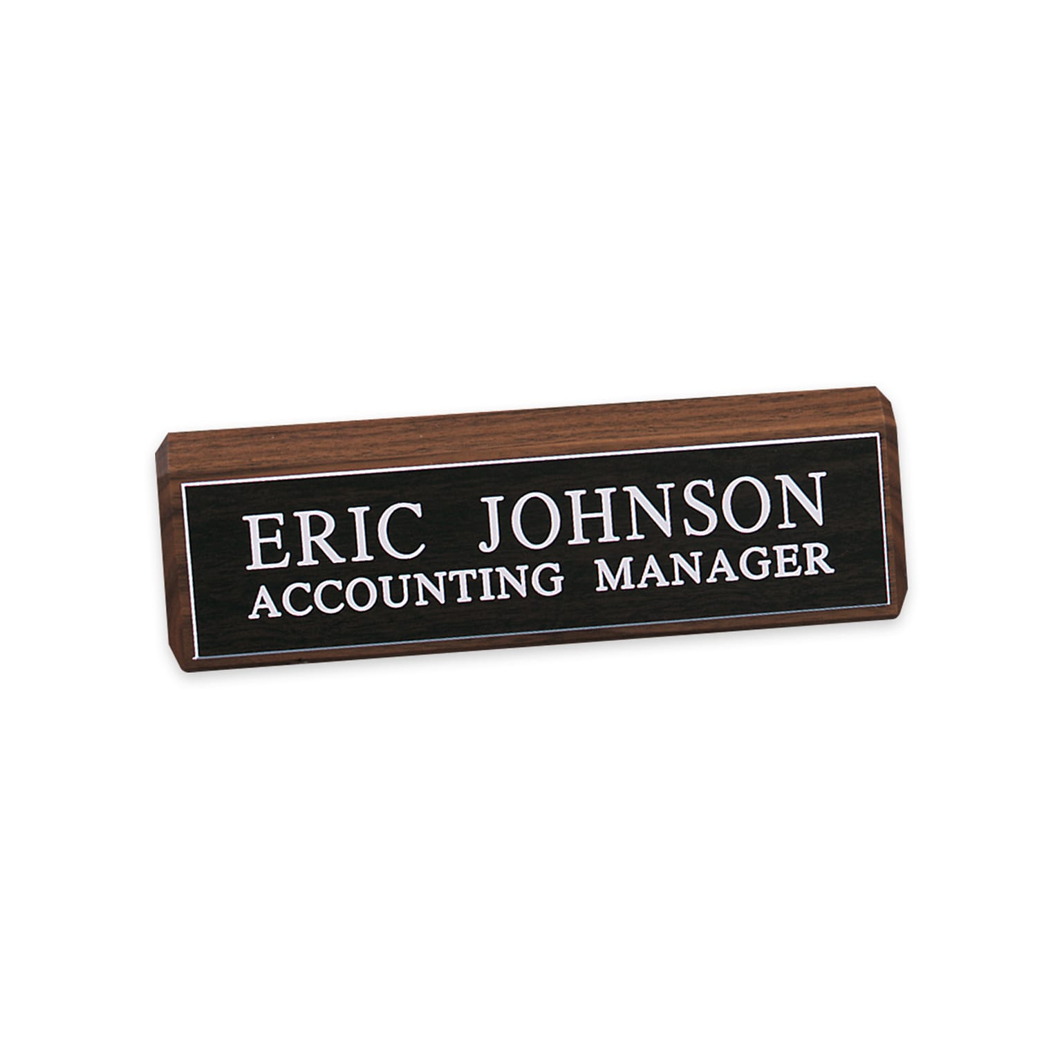 Custom Walnut Desk Block with Engraved Name Plate Sign, 2 x 10