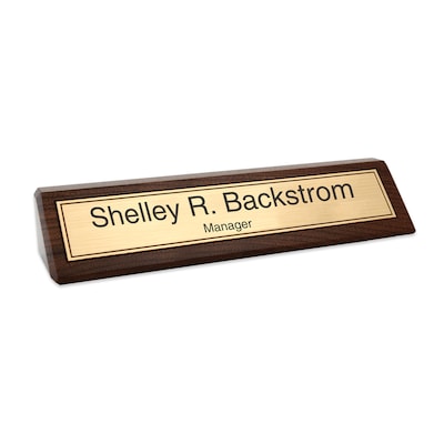 Custom Laser Engraved Name Plate Sign, Gold Background on Walnut Desk Bar, 2-3/8 x 10-1/2