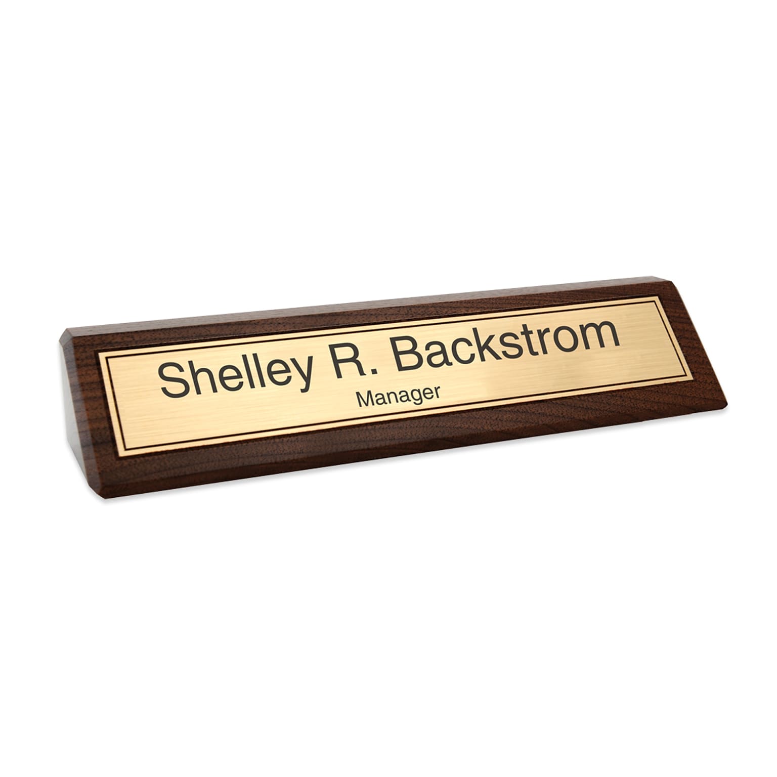 Custom Laser Engraved Name Plate Sign, Gold Background on Walnut Desk Bar, 2-3/8 x 10-1/2