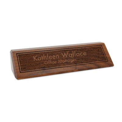 Custom Laser Engraved Raised Letters Name Plate on Walnut Desk Bar, 2-3/8 x 10-1/2