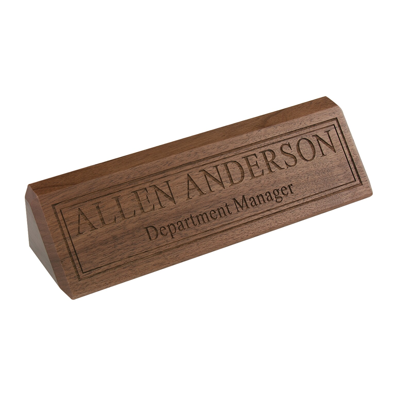 Custom Laser Engraved Inset Letters Name Plate Sign on Walnut Desk Bar, 1-3/4 x 8-1/2