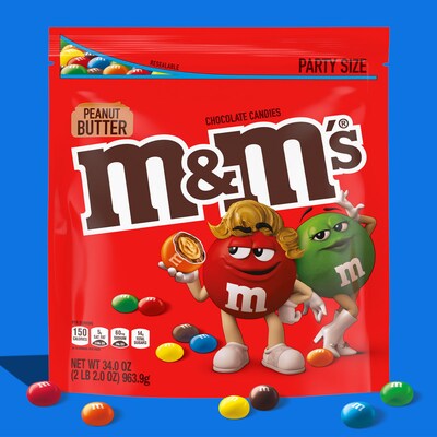 M&M's Party Size Peanut Butter Milk Chocolate Pieces, 34 oz. (MMM55085)