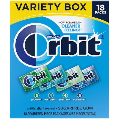 Orbit Variety Box Sugar Free Gum, Assorted Flavors, 12.8 oz., 252 Pieces/Pack, 18/Pack (220-00568)