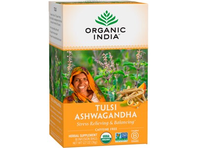 Organic India Decaf Tulsi Ashwagandha Tea Bags, 18/Box (801541514861)