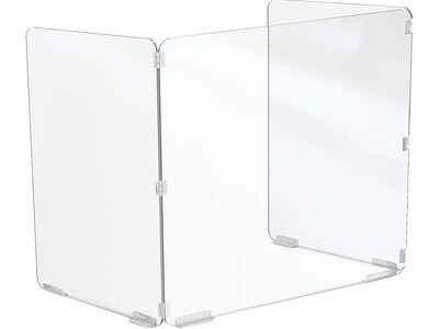MooreCo Freestanding Trifold Desktop Screen, 23.5H x 23W, Clear Acrylic (66347)