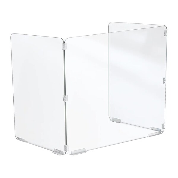 MooreCo Freestanding Trifold Desktop Screen, 23.5H x 23W, Clear Acrylic (66347)