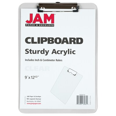 JAM Paper Plastic Clipboard, Letter Size, Clear, 12/Pack (340928126A)
