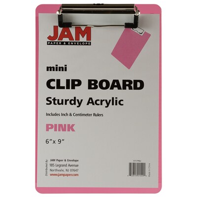 JAM Paper Plastic Clipboard, Memo Size, Pink, 12/Pack (331CPMPIA)