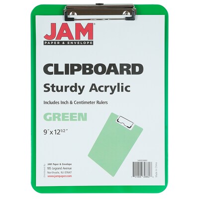 JAM Paper Plastic Clipboard, Letter Size, Green, 12/Pack (340926880AZ)