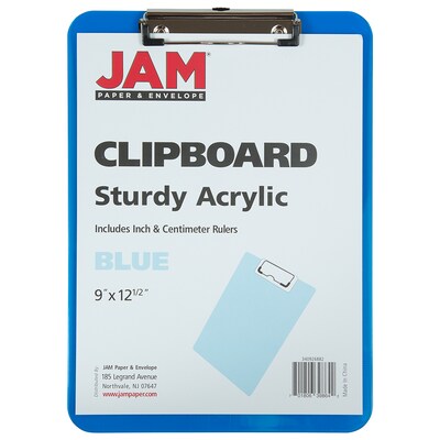 JAM Paper Plastic Clipboard, Letter Size, Blue, 12/Pack (340926882AZ)