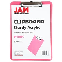 JAM Paper Plastic Clipboard, Letter Size, Pink, 2/Pack (340926883GZ)