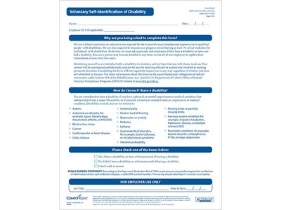 ComplyRight Voluntary Self-Identification of Disability Form, 50/Pack (A0109PK50)